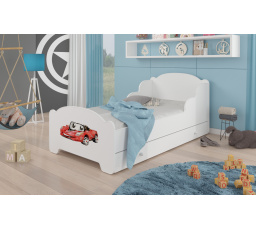 Dětská postel AMADIS se šuplíkem a matrací 140x70 cm, Bílá/Red Car