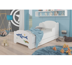 Dětská postel AMADIS se šuplíkem a matrací 140x70 cm, Bílá/Sea Animals