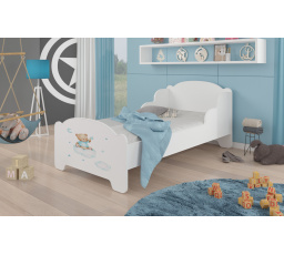 Dětská postel AMADIS s matrací 140x70 cm, Bílá/Teddy Bear and Cloud