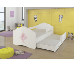 Dětská postel s přistýlkou, matracemi a zábranou CASIMO II, 160x80 cm, Bílá/Ballerina