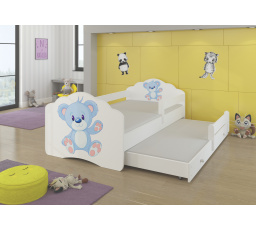 Dětská postel s přistýlkou, matracemi a zábranou CASIMO II, 160x80 cm, Bílá/Bear