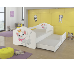 Dětská postel s přistýlkou, matracemi a zábranou CASIMO II, 160x80 cm, Bílá/Cat