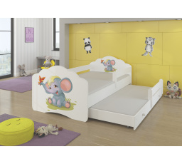 Dětská postel s přistýlkou, matracemi a zábranou CASIMO II, 160x80 cm, Bílá/Elephant