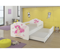 Dětská postel s přistýlkou, matracemi a zábranou CASIMO II, 160x80 cm, Bílá/Girl with wings
