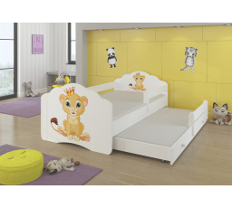Dětská postel s přistýlkou, matracemi a zábranou CASIMO II, 160x80 cm, Bílá/Lion