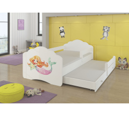 Dětská postel s přistýlkou, matracemi a zábranou CASIMO II, 160x80 cm, Bílá/Mermaid with a star