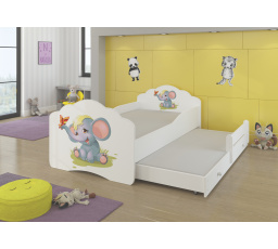 Dětská postel s přistýlkou a matracemi CASIMO II, 160x80 cm, Bílá/Elephant