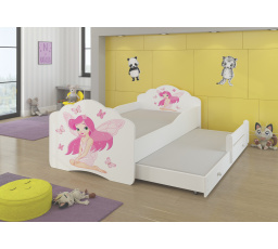 Dětská postel s přistýlkou a matracemi CASIMO II, 160x80 cm, Bílá/Girl with wings