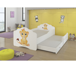 Dětská postel s přistýlkou a matracemi CASIMO II, 160x80 cm, Bílá/Lion