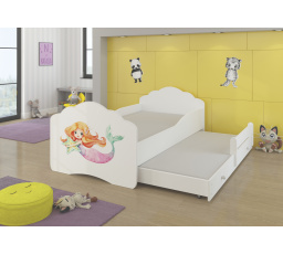 Dětská postel s přistýlkou a matracemi CASIMO II, 160x80 cm, Bílá/Mermaid with a star