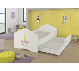 Dětská postel s přistýlkou a matracemi CASIMO II, 160x80 cm, Bílá/Unicorn