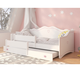 Dětská postel EMKA II s přistýlkou a ozdobným čelem, Bílá/Růžová