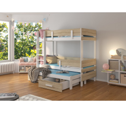Patrová postel pro tři osoby s matracemi ETAPO 200x90 Bílá+Sonoma