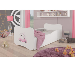 Dětská postel GONZALO s matrací a šuplíkem, 160x80 cm, Bílá/Cat in car