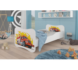 Dětská postel GONZALO s matrací, 140x70 cm, Bílá/Fire Truck