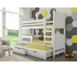 Dětská patrová postel LETICIA s výsuvem a se šuplíky, včetně matrací, Bílá/Bílá