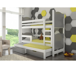 Dětská patrová postel LETICIA s výsuvem a se šuplíky, včetně matrací, Bílá/Šedá