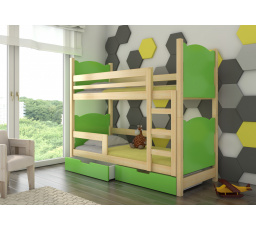 Dětská patrová postel MARABA se šuplíky, včetně matrací, Přírodní/Zelená