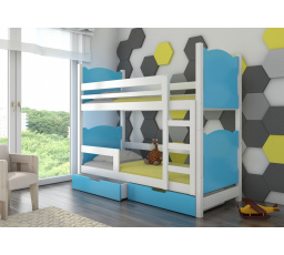 Dětská patrová postel MARABA se šuplíky, včetně matrací, Bílá/Modrá