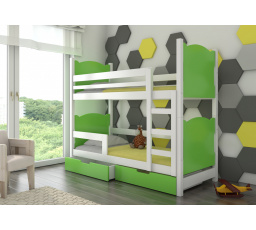 Dětská patrová postel MARABA se šuplíky, včetně matrací, Bílá/Zelená