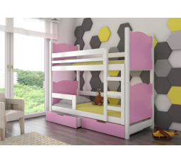 Dětská patrová postel MARABA se šuplíky, včetně matrací, Bílá/Růžová