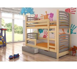 Dětská patrová postel OSUNA se šuplíky, včetně matrací, Přírodní/Šedá