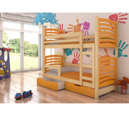 Dětská patrová postel OSUNA se šuplíky, včetně matrací, Přírodní/Oranžová