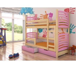 Dětská patrová postel OSUNA se šuplíky, včetně matrací, Přírodní/Růžová