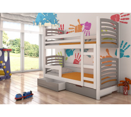 Dětská patrová postel OSUNA se šuplíky, včetně matrací, Bílá/Šedá