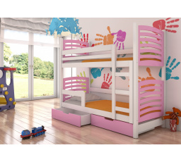 Dětská patrová postel OSUNA se šuplíky, včetně matrací, Bílá/Růžová