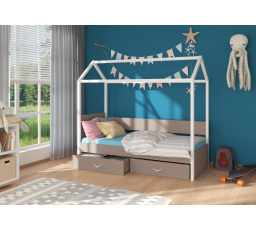 Dětská postel Domek OTELLO 180x80 cm, s matrací, Bílá/Truffle