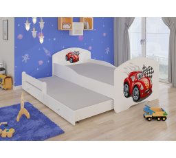 Postel dětská vyvýšená 2 místná PEPE II CAR ZIGZAG 160x80 Bílá s matracemi