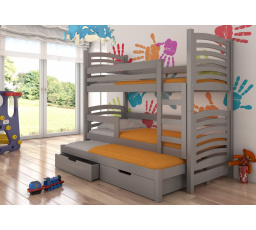 Dětská patrová postel SORIA s výsuvem a se šuplíky, včetně matrací, Grafit/Grafit