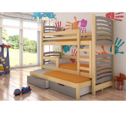 Dětská patrová postel SORIA s výsuvem a se šuplíky, včetně matrací, Přírodní/Grafit
