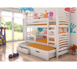 Dětská patrová postel SORIA s výsuvem a se šuplíky, včetně matrací, Bílá/Bílá