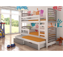 Dětská patrová postel SORIA s výsuvem a se šuplíky, včetně matrací, Bílá/Grafit