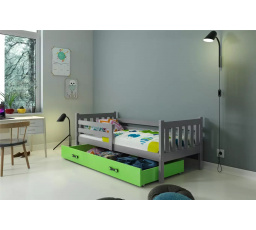 Dětská postel CARINO 90x200 cm se šuplíkem, s matrací, Grafit/Zelená