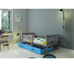 Dětská postel CARINO 90x200 cm se šuplíkem, bez matrace, Grafit/Modrá