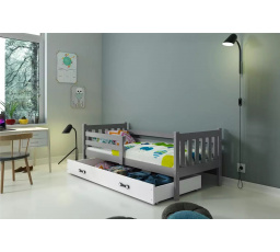 Dětská postel CARINO 90x200 cm se šuplíkem, s matrací, Grafit/Bílá