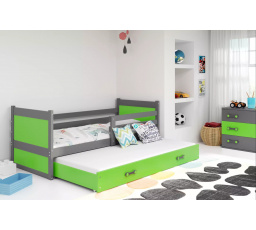 Dětská postel RICO s přistýlkou 90x200 cm, bez matrace, Grafit/Zelená