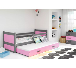 Dětská postel RICO s přistýlkou 90x200 cm, bez matrace, Grafit/Růžová
