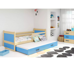 Dětská postel RICO s přistýlkou 80x190 cm, bez matrace, Přírodní/Modrá