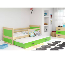 Dětská postel RICO s přistýlkou 80x190 cm, bez matrace, Přírodní/Zelená