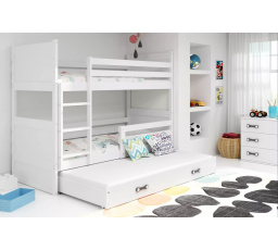 Dětská patrová postel RICO 3 s přistýlkou 80x160 cm, bez matrací, Bílá/Bílá