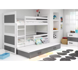 Dětská patrová postel RICO 3 s přistýlkou 80x160 cm, bez matrací, Bílá/Grafit