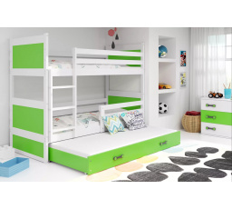 Dětská patrová postel RICO 3 s přistýlkou 80x160 cm, bez matrací, Bílá/Zelená