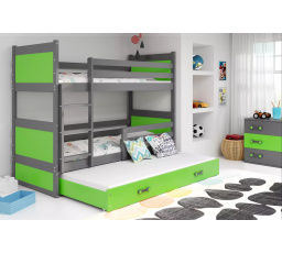 Dětská patrová postel RICO 3 s přistýlkou 80x160 cm, bez matrací, Grafit/Zelená