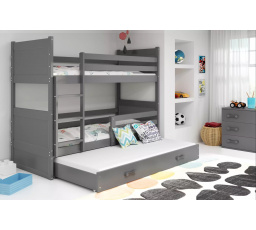 Dětská patrová postel RICO 3 s přistýlkou 90x200 cm, bez matrací, Grafit/Grafit