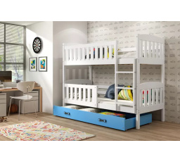 Dětská patrová postel KUBUS se šuplíkem 80x190 cm, včetně matrací, Bílá/Modrá