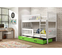 Dětská patrová postel KUBUS se šuplíkem 80x190 cm, včetně matrací, Bílá/Zelená